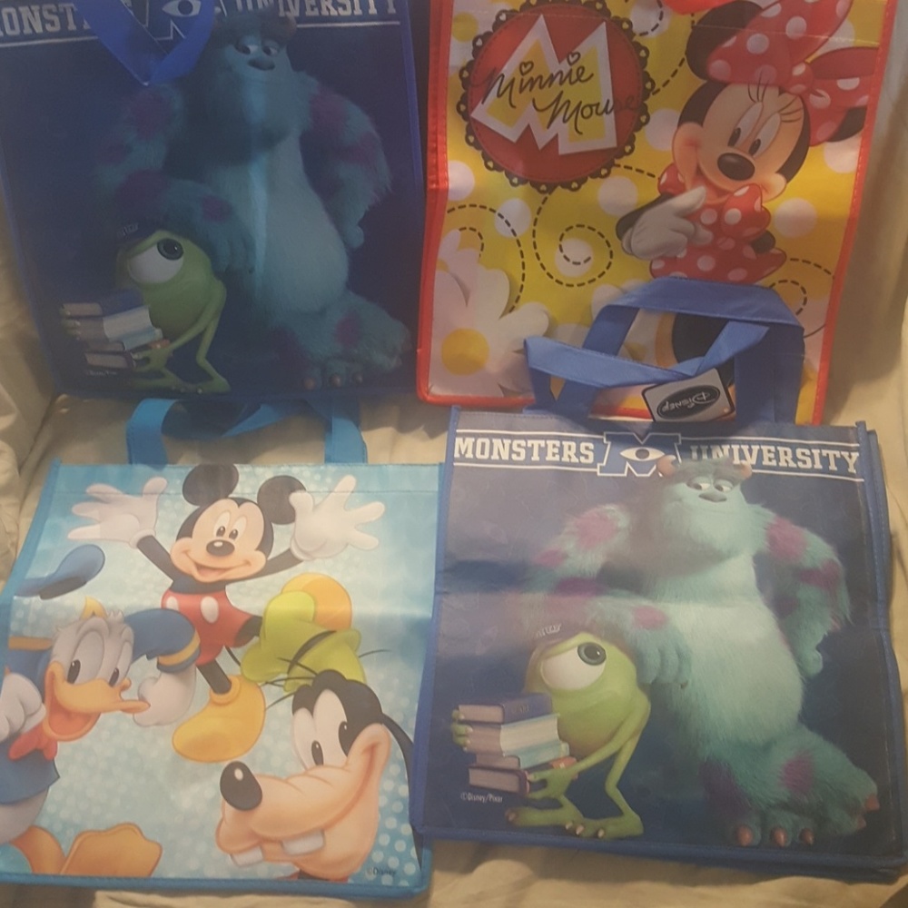 SET OF 4 ECO-FRIENDLY DISNEY BAGS-13X13X3: Minnie& Mickey& 2 Monsters University